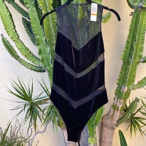 Felina Matabele Body suit, sheer with velour panels, NWT